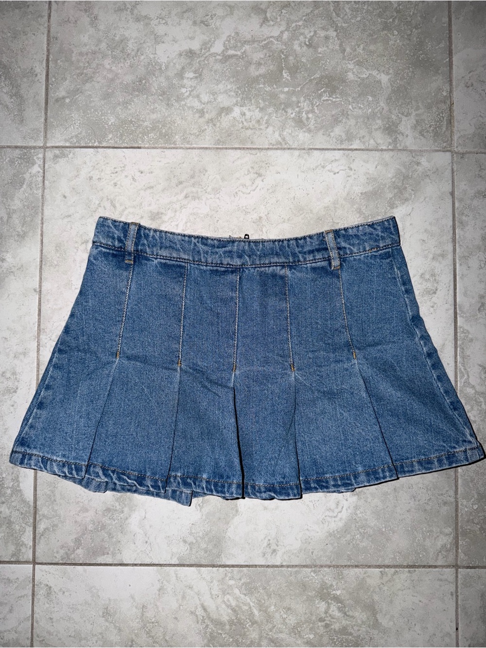 Denim Pleated Mini Skirt - Blue